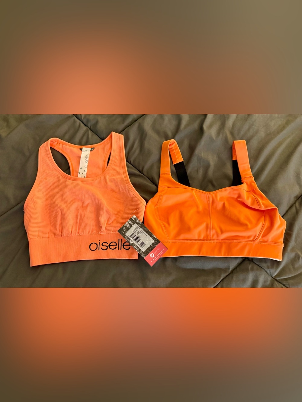 Set of 2 osielle Orange Sports Bras (size small & size 04) one NWT and NWOT